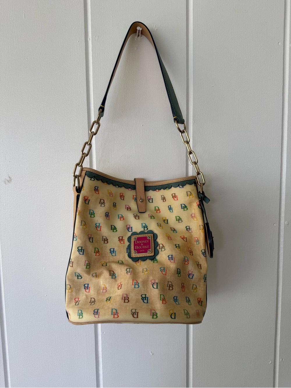 Dooney & Bourke Cream Multicolor Logo Bucket Shoulder Bag - Picture 2 of 8
